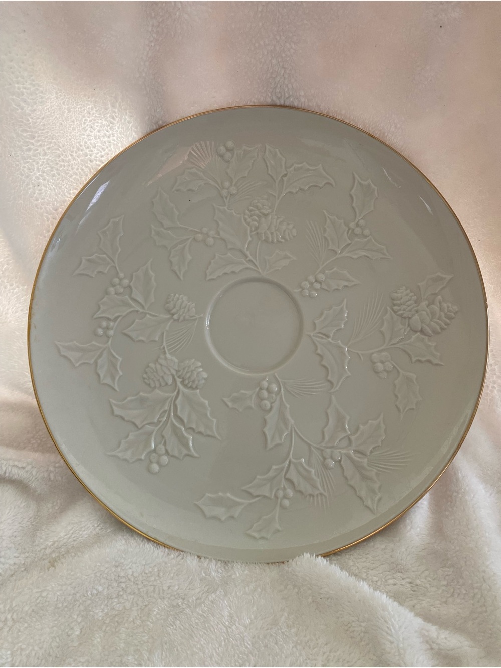 Lenox Cream and Gold Holiday Platter or chip and dip Tray Winter's Emprise